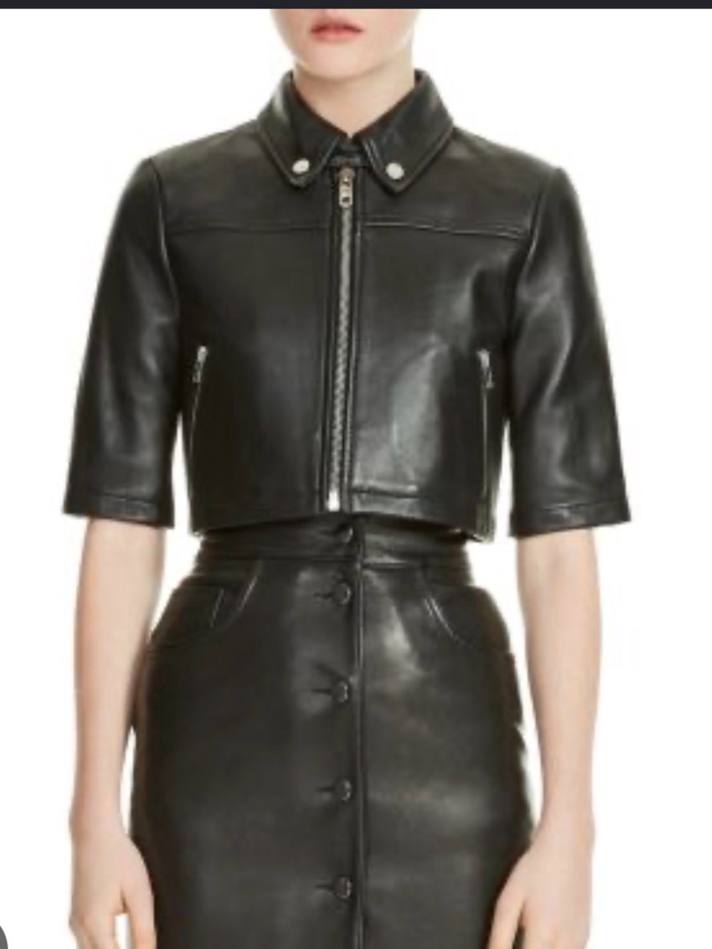 Maje Brittany Cropped Leather Shirt Jacket M - Picture 2 of 6
